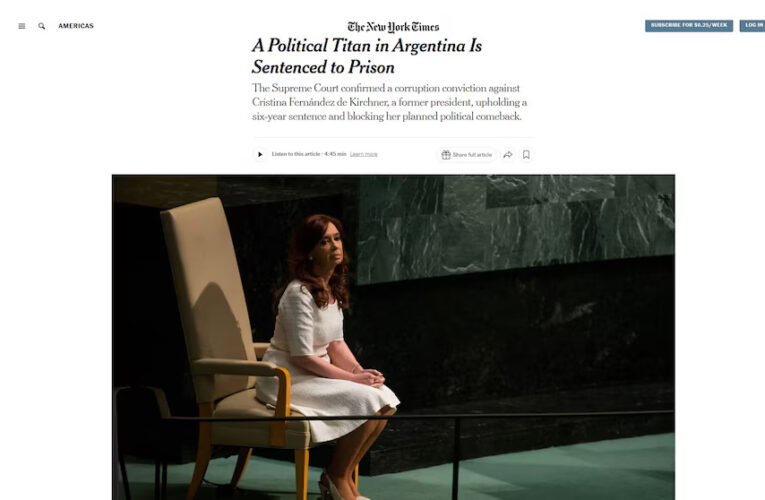 The New York Times: “Un titán político en Argentina es condenado a prisión”