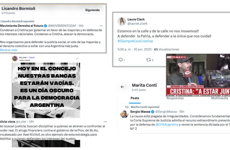 Ratificación de 6 años de prisión para Cristina. Qué publicaron los referentes del peronismo local